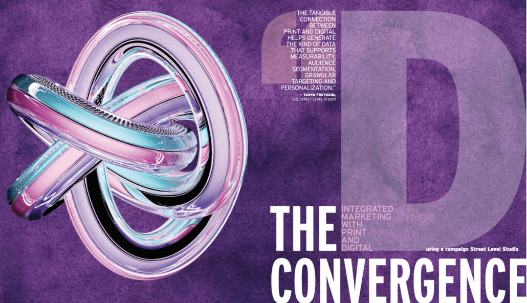 Convergence Print and Digital Digital and Print Convergance with image of a digital, complex pretzel